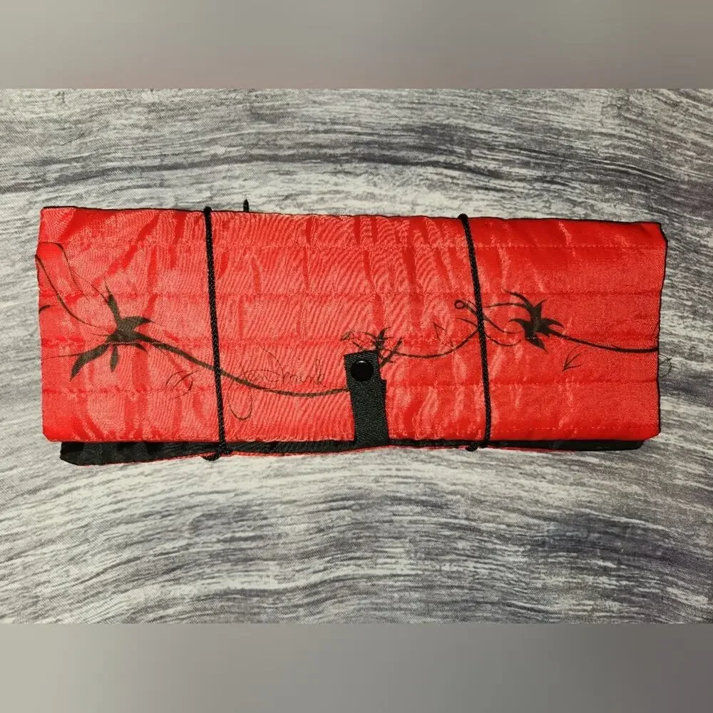 Vintage Mink Co. Red Floral Roll Up Jewelry‎ Organizer Travel